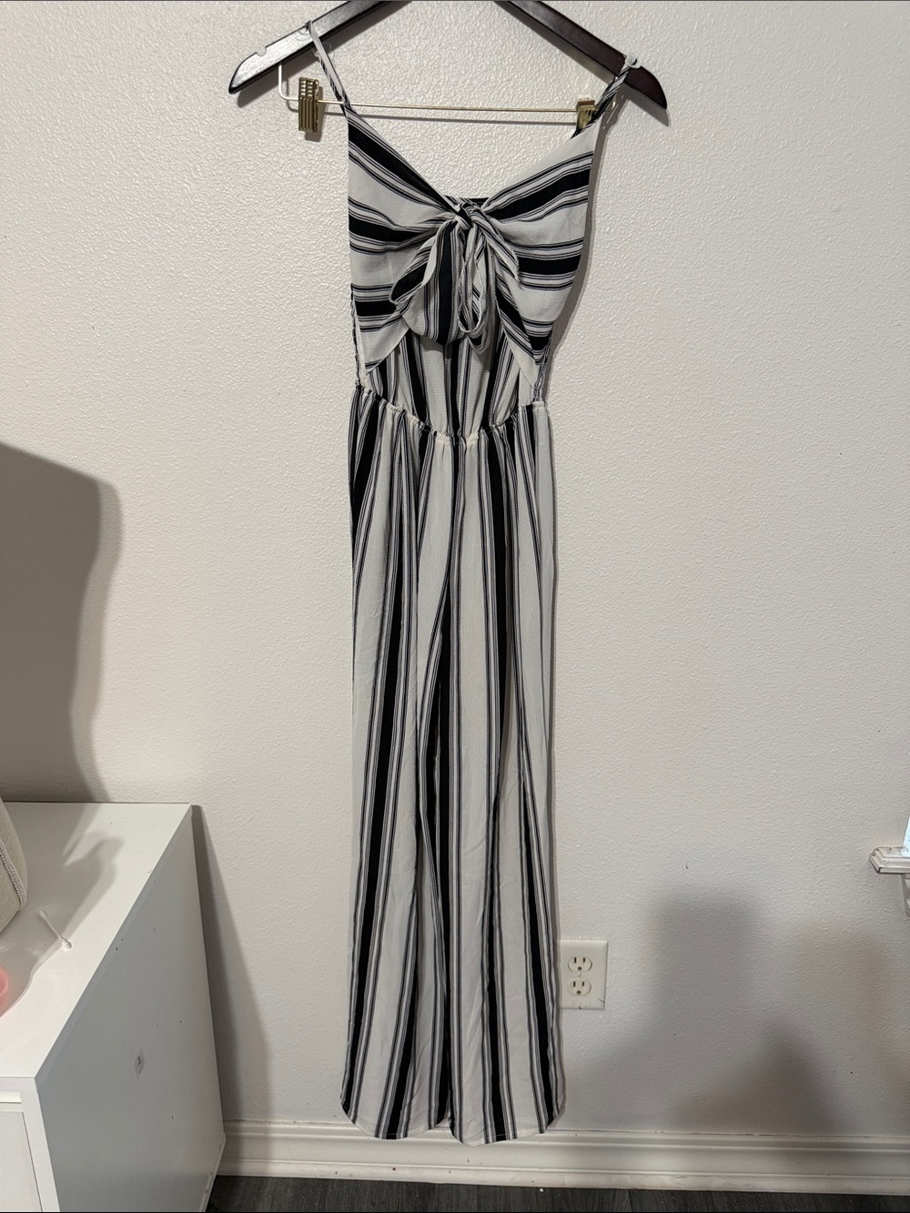 Rue21 Black & White Striped Jumpsuit with Front Tie